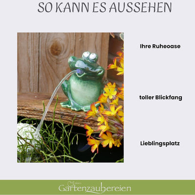 Storm's Gartenzaubereien Wasserspeier Frosch mit Pumpe 230V 12cm aus Keramik für Miniteiche - Balkon