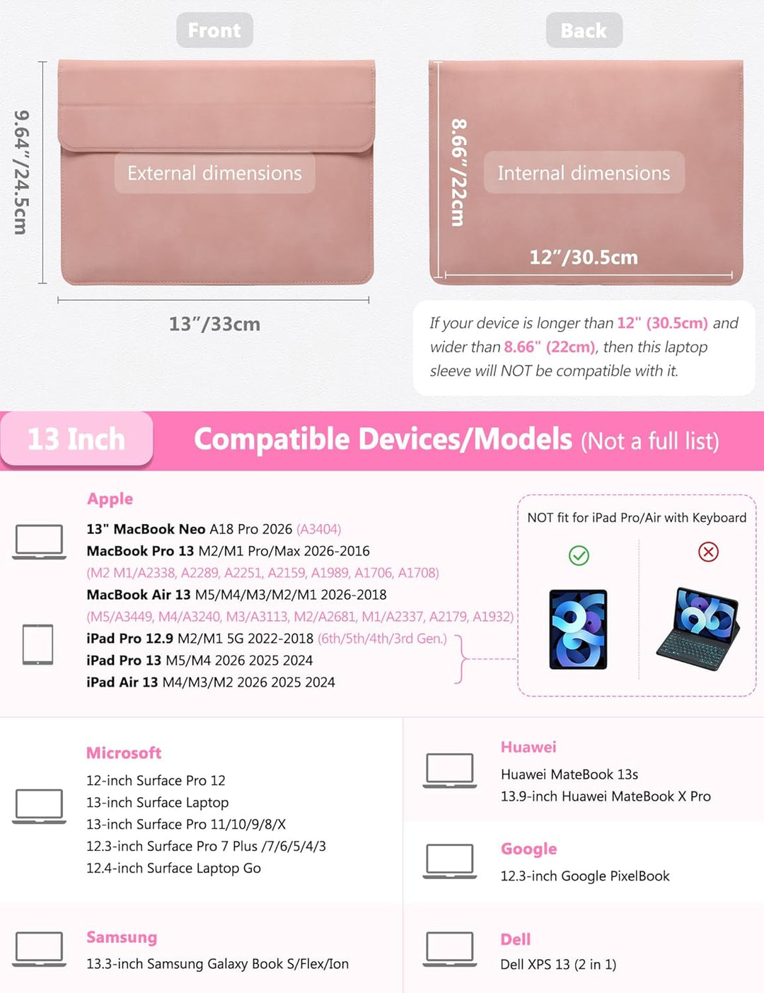 HYZUO 13 Zoll Laptop Hülle mit Standfunktion für 2026-2018 MacBook Air 13 M5 M4 M3 M2 M1, 2026 13" M
