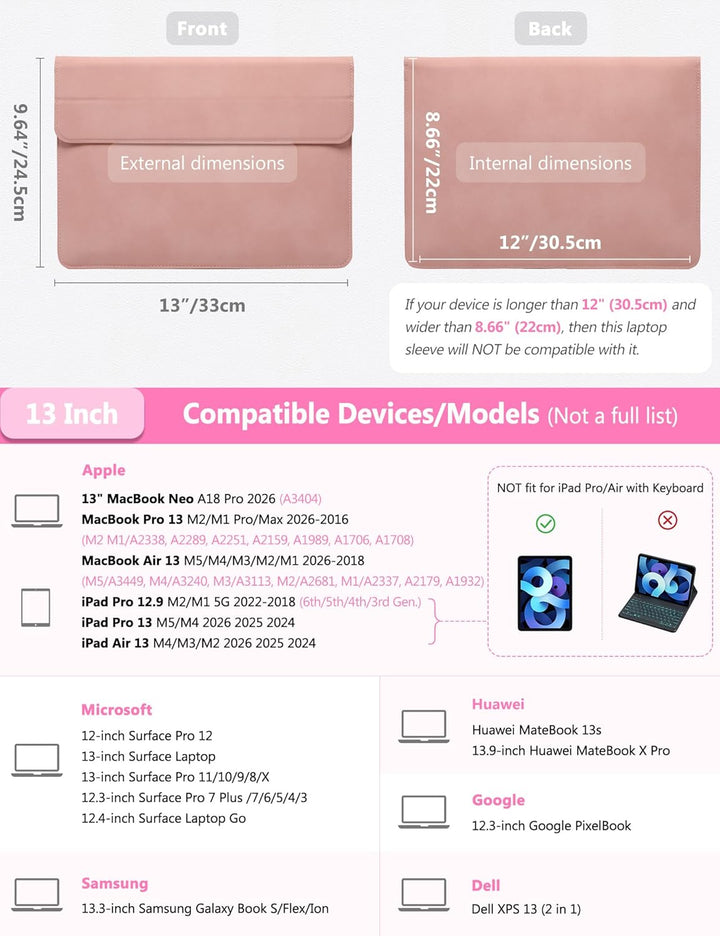 HYZUO 13 Zoll Laptop Hülle mit Standfunktion für 2026-2018 MacBook Air 13 M5 M4 M3 M2 M1, 2026 13" M