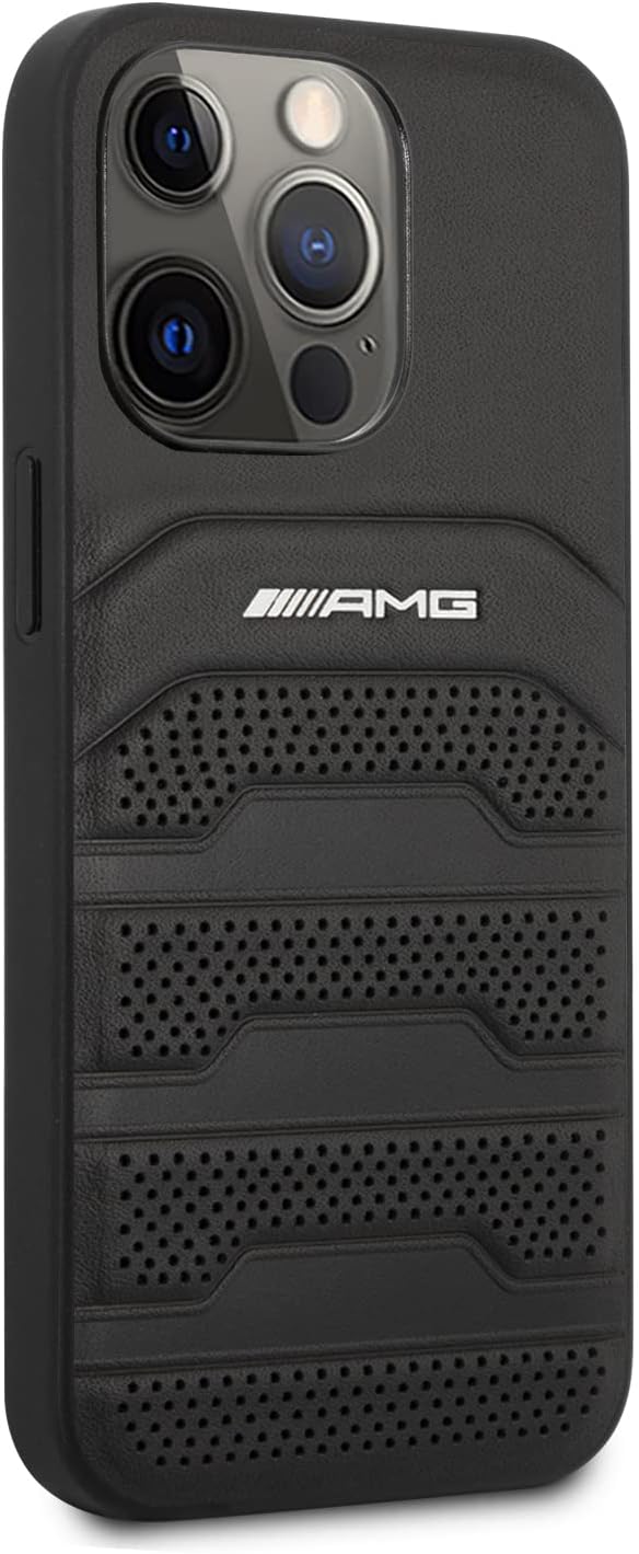 AMG AMHCP14XGSEBK Hülle für iPhone 14 Pro Max 6,7" schwarz/Black hardcase Leather Debossed Lines