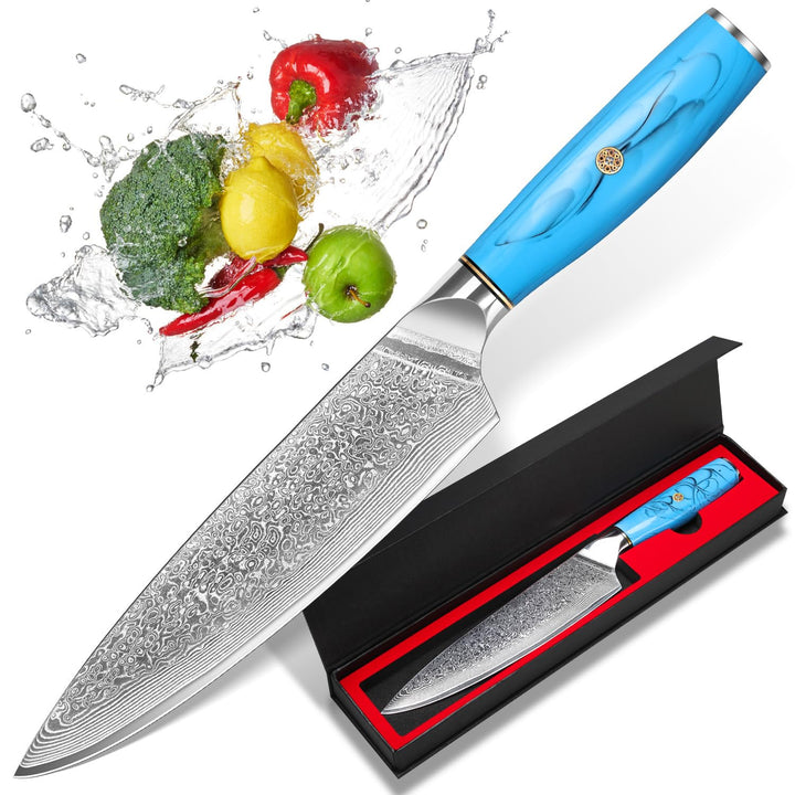 Home Safety Damast Küchenmesser, Kochmesser Damastmesser mit extrem Scharf 19.5 cm Klinge Chefmesser