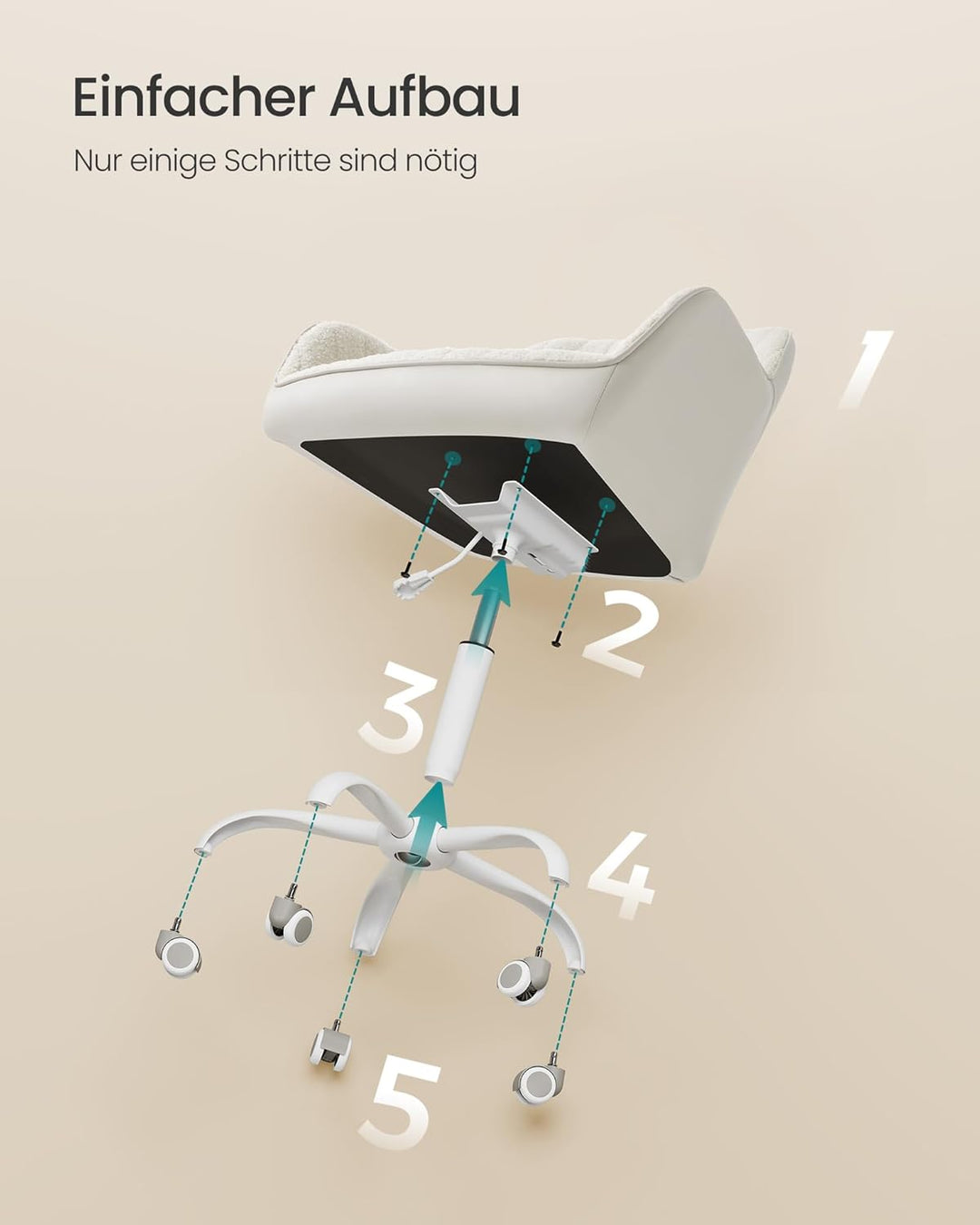 SONGMICS Bürostuhl, Drehstuhl, Sherpa und Kunstleder, Schaumstoffpolsterung, höhenverstellbar, für A