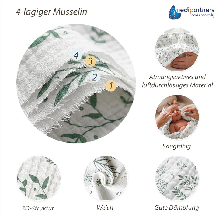 Medi Partners Einschlagdecke Baby Babyschale 100% Baumwolle für Sommer 85x85cm Kinderwagen Kuschelde