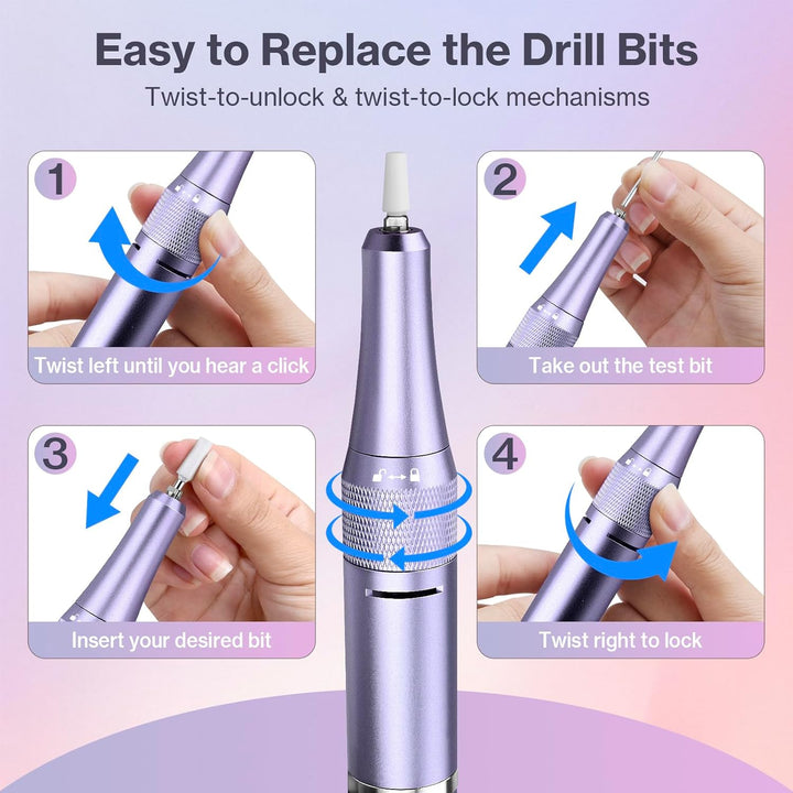 Elektrische Nagelfeile Nagelfräser Professioneller, 40000U/Min, LCD Maniküre Pediküre Set mit Multif