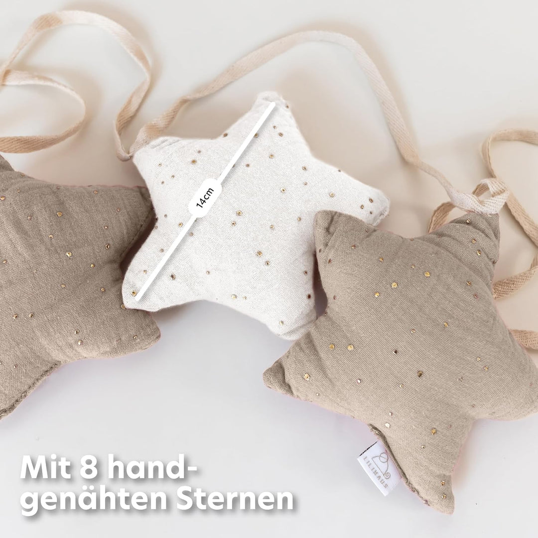 LILIMAUS Sternen Wimpelkette Stoff mit Goldapplikation in 12 Farben - Wimpelkette Kinderzimmer 100%