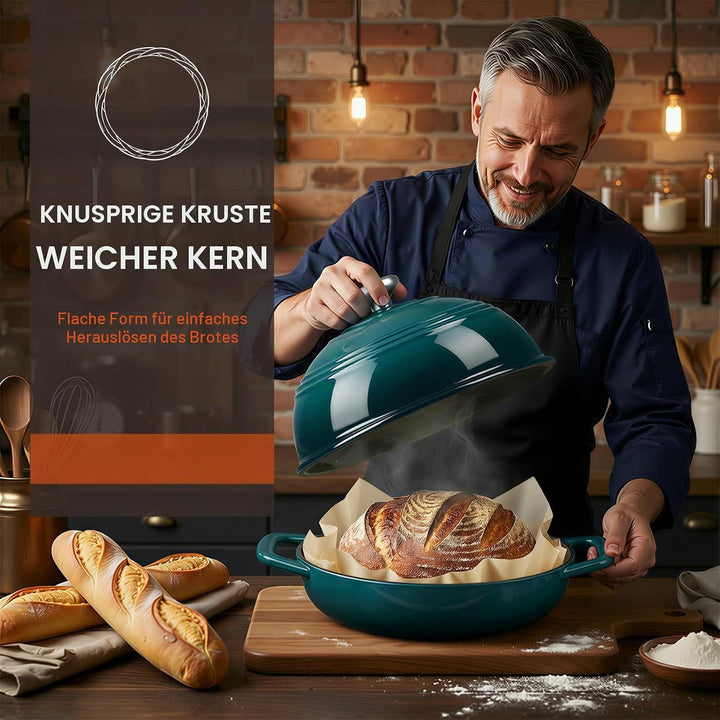 Overmont Gusseisen Topf Emaille Brotbacktopf - 5.7L Bräter Schmortopf mit Deckel und Kochbuch – für
