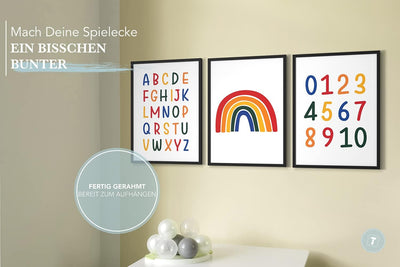 Papierschmiede® Kinderbilder 3er Set Lernposter, A4 gerahmt in Holzrahmen (schwarz), Geschenk für Mä