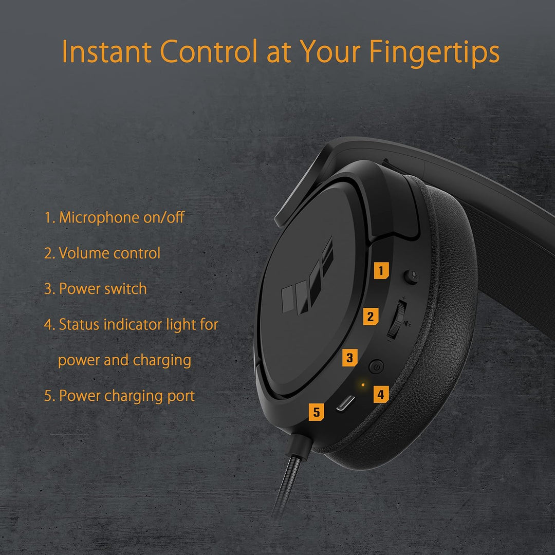 ASUS TUF GAMING H1 Wireless Headset (kabellos, 7.1-Surround-Sound, leichtes, komfortables Design, Ko