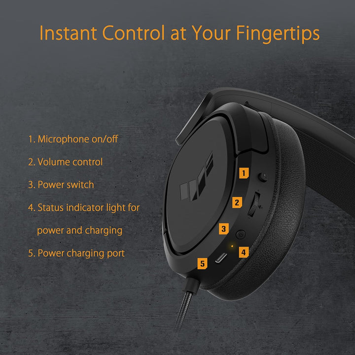ASUS TUF GAMING H1 Wireless Headset (kabellos, 7.1-Surround-Sound, leichtes, komfortables Design, Ko