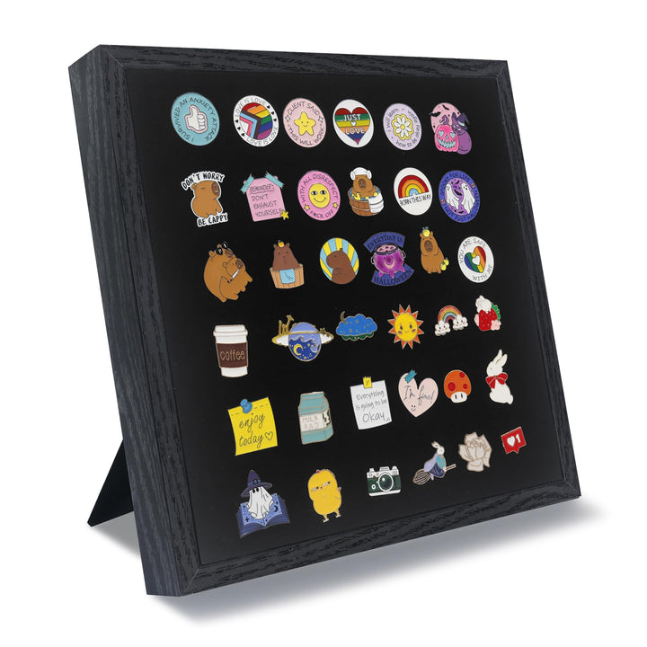 GMFrames 11x11 Anstecknadel-Vitrine mit Echtglas, Schaukasten für Wand und Tisch, Steckraster Schwar