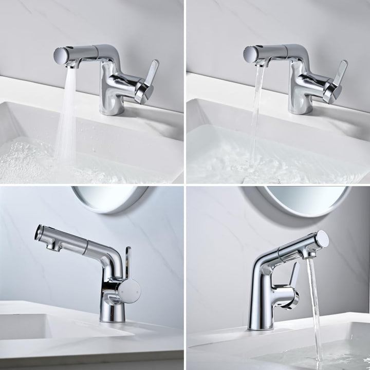 BuntHaus Wasserhahn Ausziehbarer mit Brause & Oberstrahl, Waschtischarmatur mit Auslauf Höhe 130 mm,