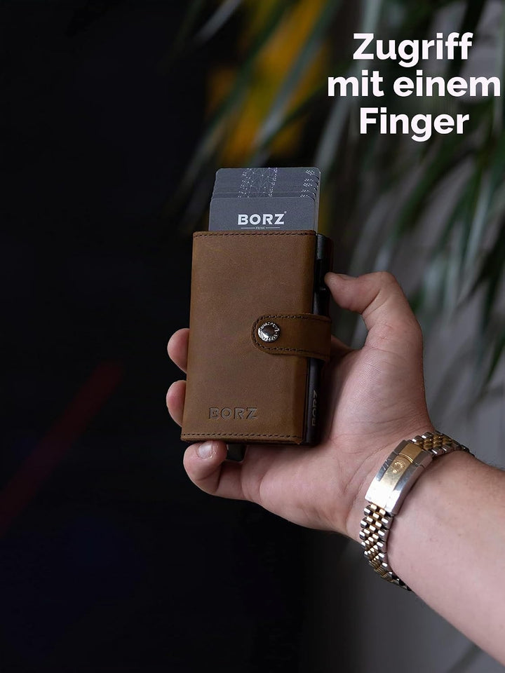 BORZ Prime ® Slim Wallet mit Münzfach AirTag kompatibel I Kartenetui mit RFID Schutz I Mini Geldbörs
