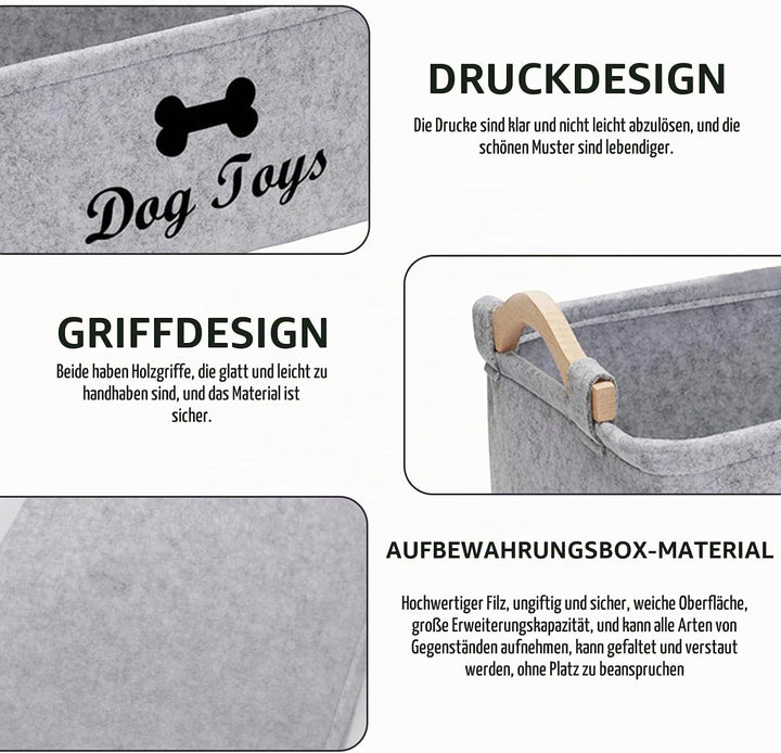 Hundespielzeug Aufbewahrung, Filz Aufbewahrungsbox für Hundespielzeug, 38cm x 25cm x 18cm，Rechteck A