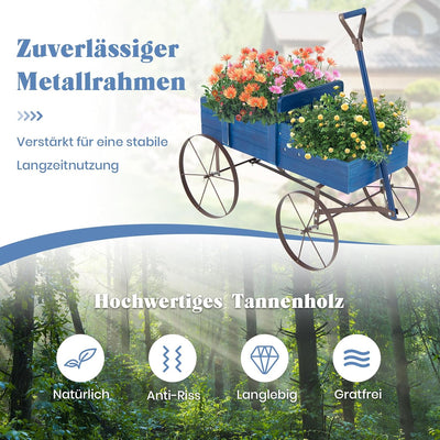 RELAX4LIFE Blumenständer mit 4 Rädern aus Metall, Pflanzwagen aus Massivholz, Holzwagen bis zu 15 kg