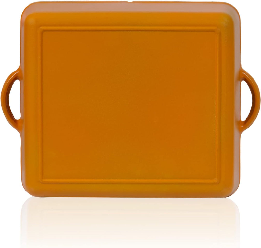 Mahlzeit Gusseisen Bräter emailliert | 10,8 Liter | Sunny Orange | Bräter 2in1 mit Bratpfanne | Brät