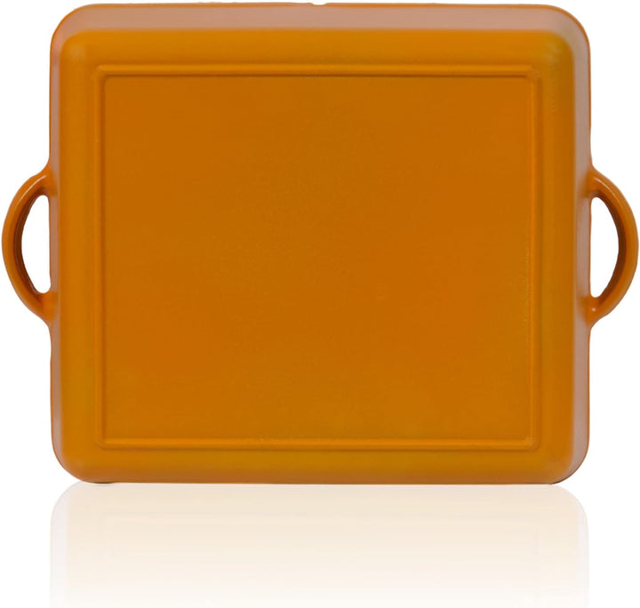 Mahlzeit Gusseisen Bräter emailliert | 10,8 Liter | Sunny Orange | Bräter 2in1 mit Bratpfanne | Brät