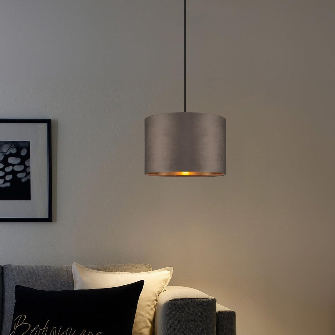 Home Sweet Home Lampenschirm Velvet | Zylinder |30/30/20cm | Grau - Gold | Lampenschirm aus Samt | f