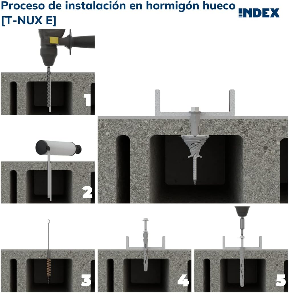 Index Fixing Systems t-nux E – Pack von 50 Universaldübel Hohe Leistung, Sechskantschraube (Beschich