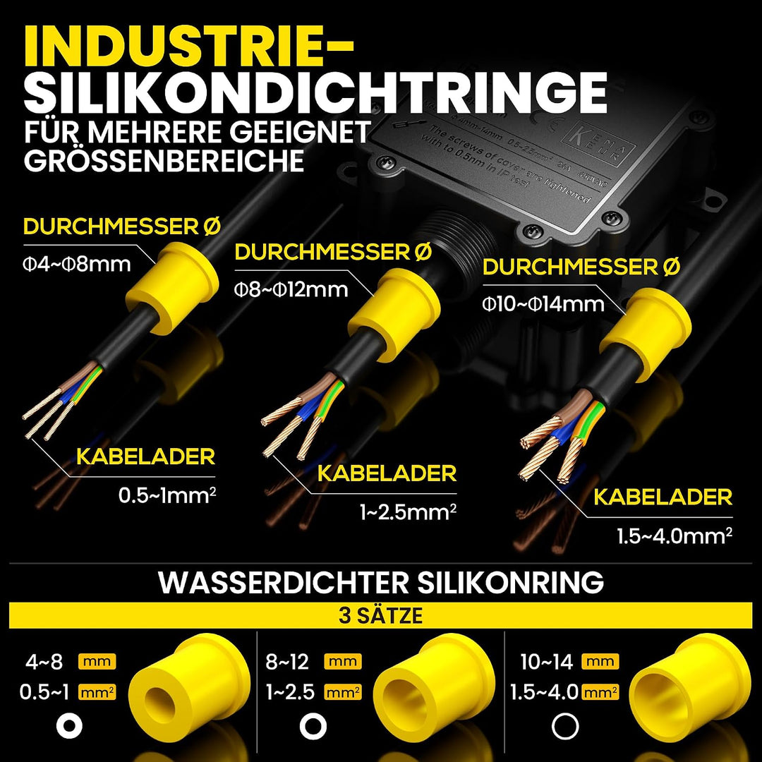 PEBA IP68 Wasserdichte Kabelanschlussdose, 3-Wege Outdoor Kabelverbinder, Abzweigdosen Wasserdicht V