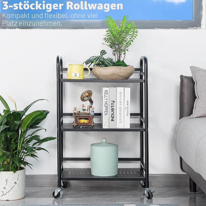 HDANI Rollwagen mit 3 Ebenen,robuster multifunktionaler Metallrahmen,unterstützt 10 kg pro Ebene,Rol