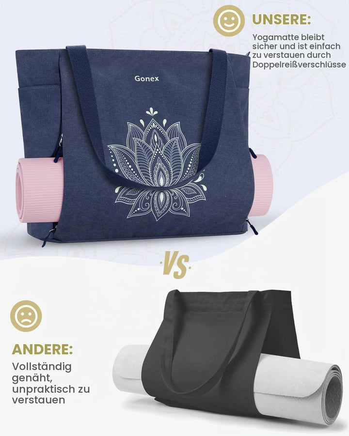 Gonex Yogatasche, Grosse Pilates Tragetasche mit Mehreren Taschen für Damen Herren, Robuste Canvas T