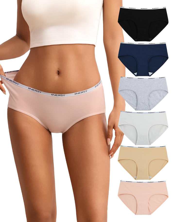 INNERSY Unterhosen Damen Baumwolle Slips Mehrpack Hipster Bequem Unterwäsche 6er Pack M Grundlagen,
