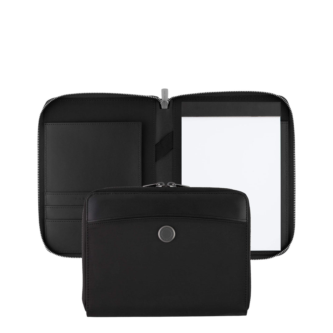 Hugo Boss A5 Konferenzmappe Zip Contour Schwarz Leder Reisverschluss, HTM005A