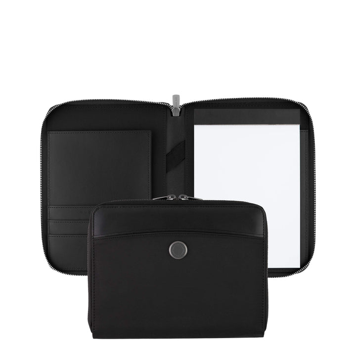 Hugo Boss A5 Konferenzmappe Zip Contour Schwarz Leder Reisverschluss, HTM005A