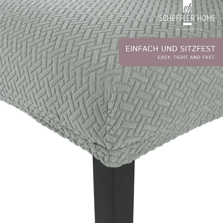 SCHEFFLER-Home Stuhlhussen Stretch Luna/Stuhlhussen 6er Set Grau/elastische Flanell Stuhlabdeckungen