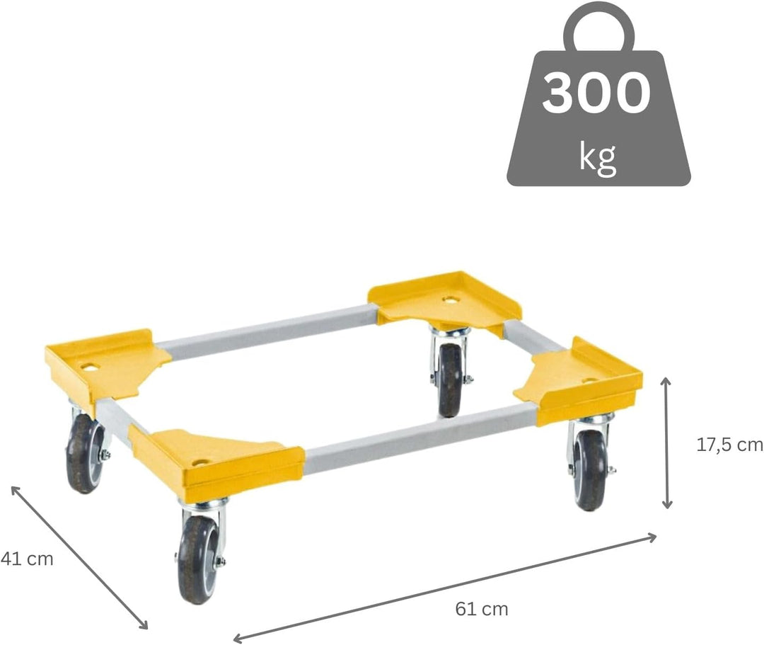 PROREGAL Sparset 2X Profi-Flex Transportroller für Euroboxen 60x40cm mit Kunststoffräder gelb | mont