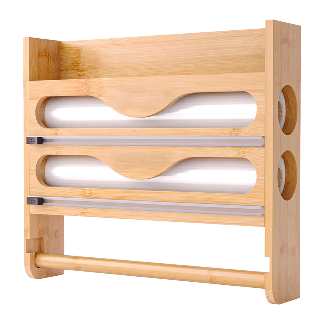 Relaxdays Wandrollenhalter 3 in 1, für Küchenrolle, Alufolie, Frischhaltefolie, Bambus, HxBxT: 27 x