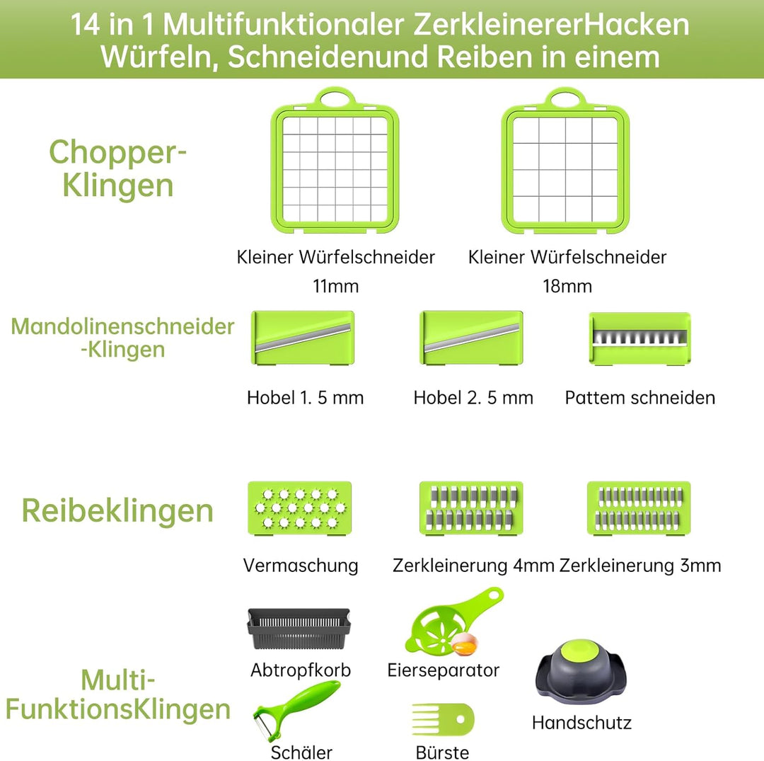 ALIANSHENG 14 In 1 Gemüseschneider,Multifunktion Gemüse Schneider,Vegetable Chopper,Würfelschneider