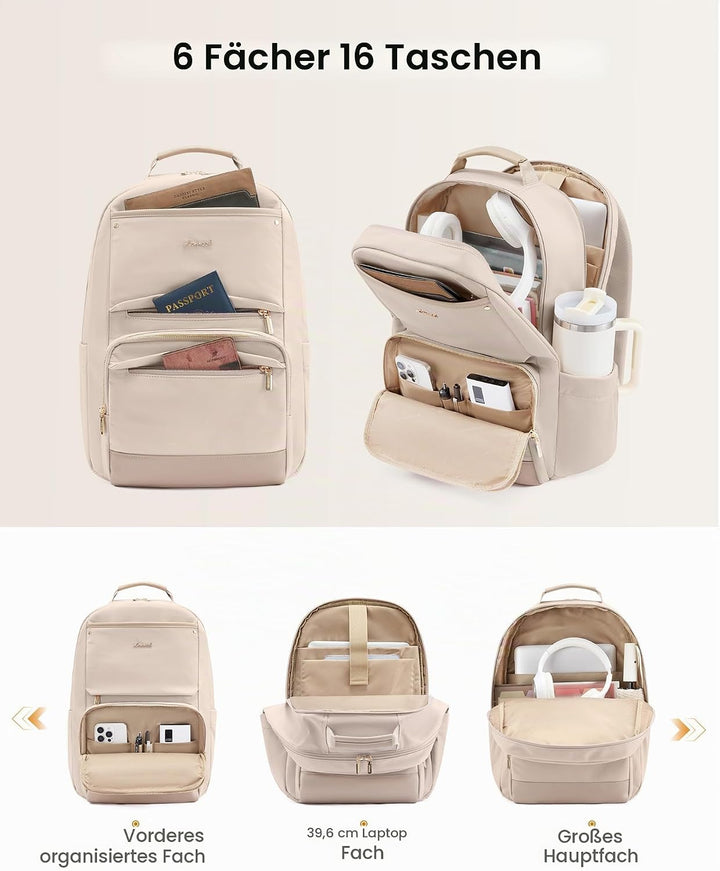 LOVEVOOK Laptop Rucksack Damen, 15,6 Zoll Schulrucksack Teenager Wasserdicht Schultasche Mädchen Ele