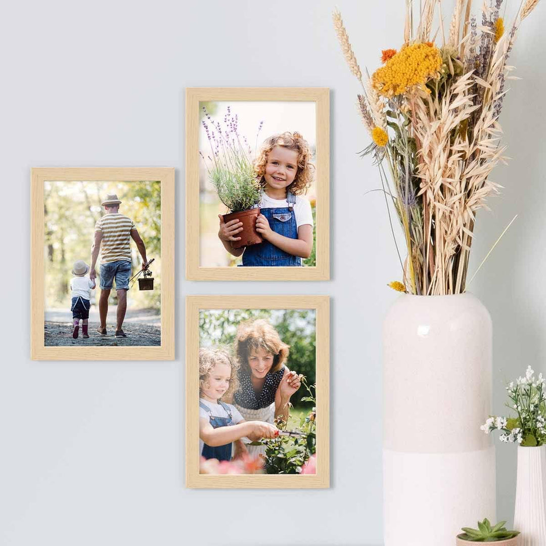 PHOTOLINI Bilderrahmen 13x18 3er Set Natur, Bilderrahmen 13x18 Holz MDF, Fotorahmen 13 x 18 mit Acry