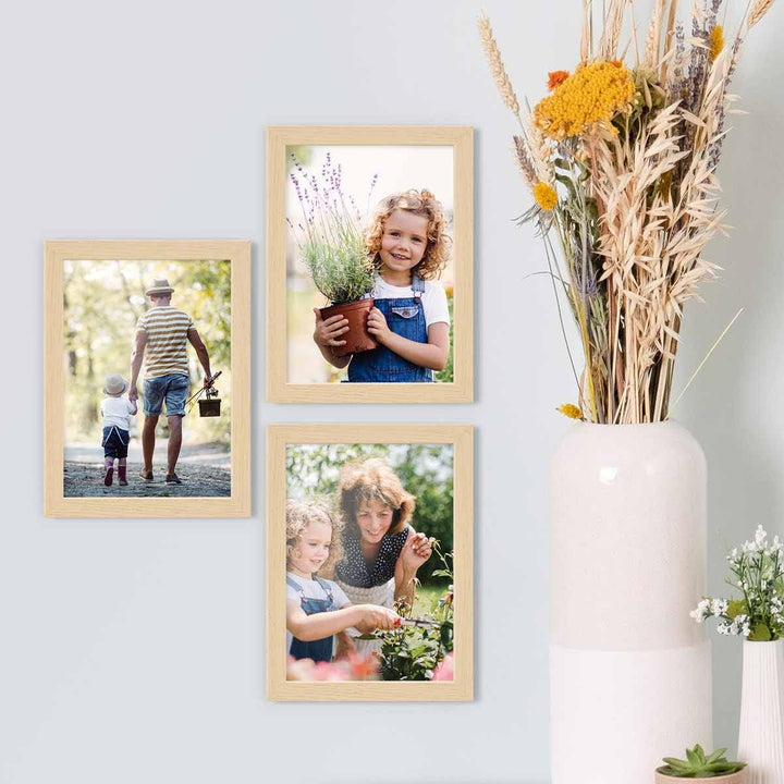 PHOTOLINI Bilderrahmen 13x18 3er Set Natur, Bilderrahmen 13x18 Holz MDF, Fotorahmen 13 x 18 mit Acry