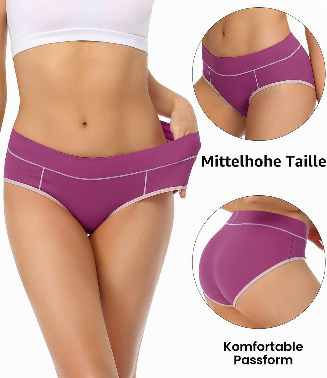 wirarpa Unterhosen Damen Midi Taille Slip Baumwolle Bequeme Unterwäsche Mehrpack, Mehrfarbig-2113f66