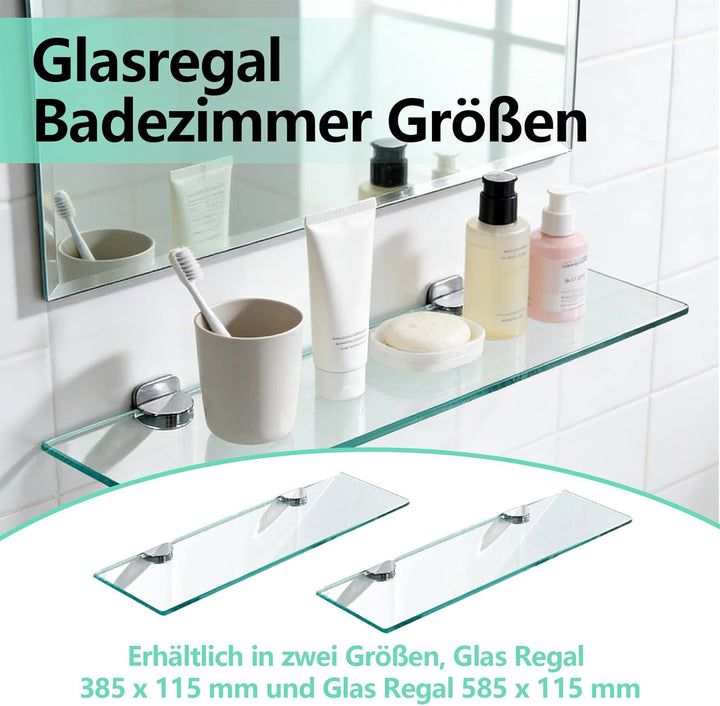 Glasregal, Glasablage Bad, 8mm Hartglas Glasregal Badezimmer, Montage Von Metallhalterungen, Für Bad