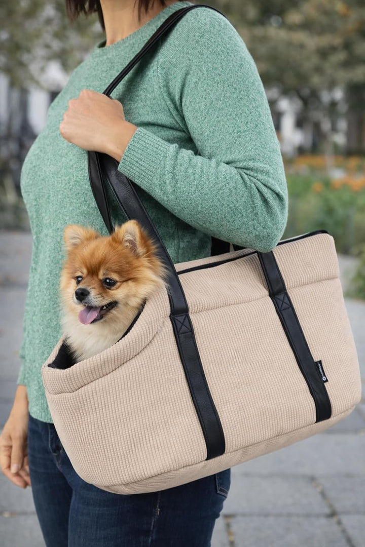 Hundetasche - Tragetasche Aaliyah Weiss – 46x23x25cm – Polyester – Öffnung Oben – herausnehmbares Ki