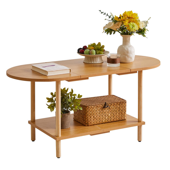 Teetisch aus Holz im Spleissdesign, 2-stufiger Couchtisch für Wohnzimmer, 35x16x17 Zoll TV-Tischstän