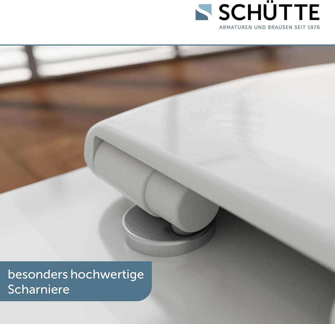 SCHÜTTE WC-Sitz mit Absenkautomatik, Abnehmbarer Klodeckel aus bruchsicherem Duroplast Weiss, Wei&#x