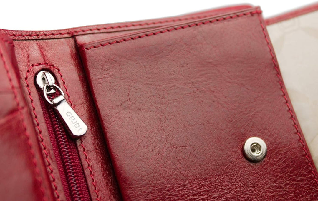 GIUDI ® - Damen Geldbörse aus Rindsleder, Geldbörse, Kreditkartenfach, echtes Leder Rot, Rot