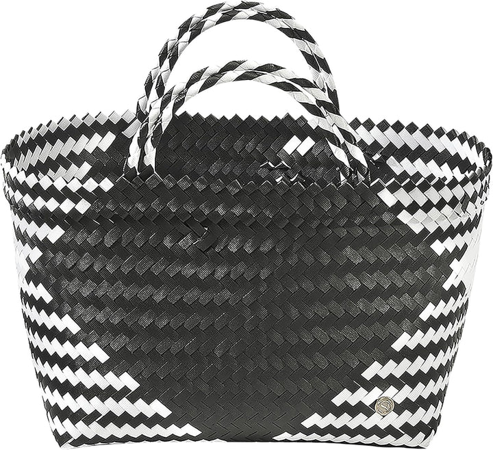 Kobolo Tasche Einkaufskorb geflochten Kunststoff Shopper - ROM XXL - schwarz weiss
