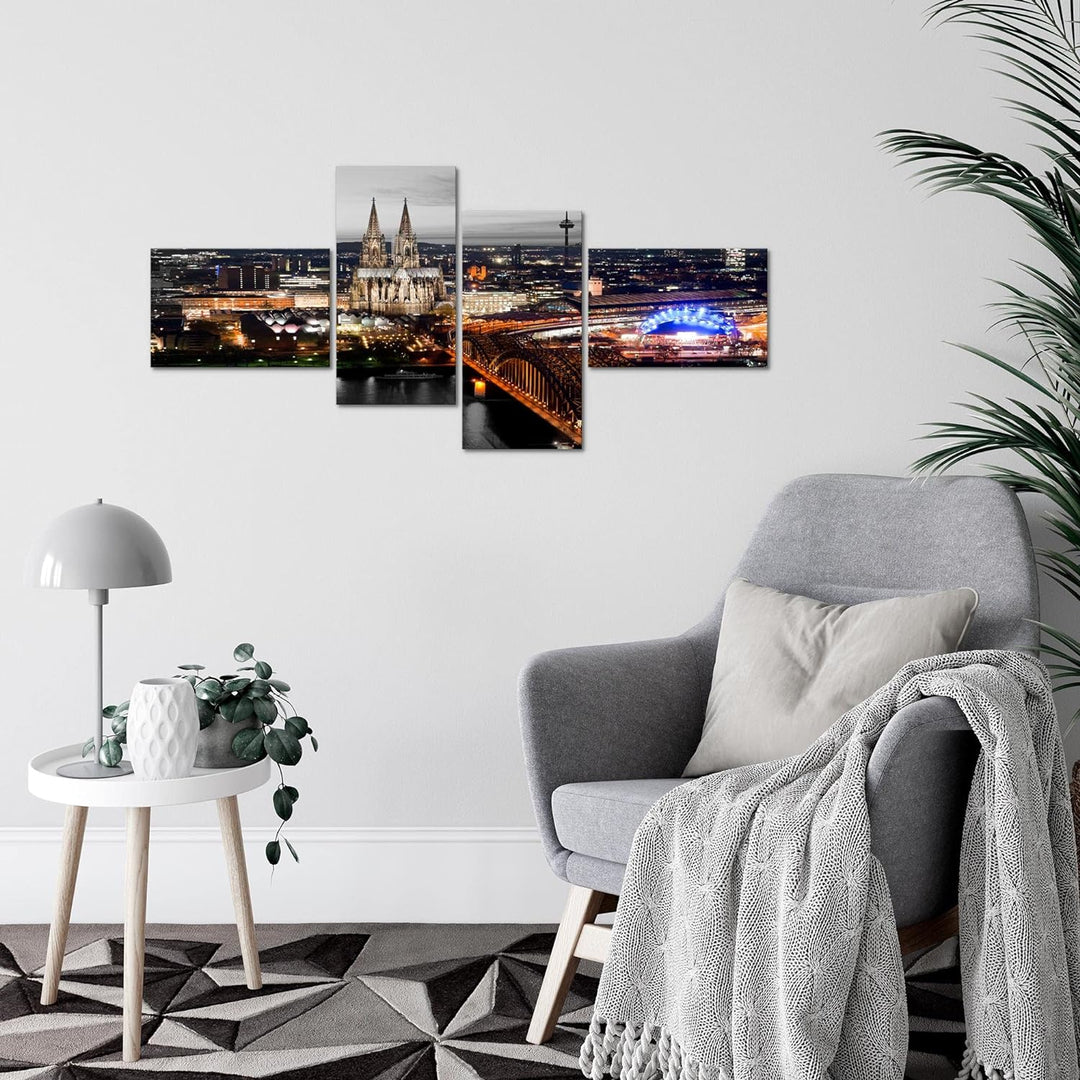 Runa Art Bild Modern Köln - Made in Germany - Wandbilder Kölner Dom Grau 4 Teilig 601542c 100 x 50 c