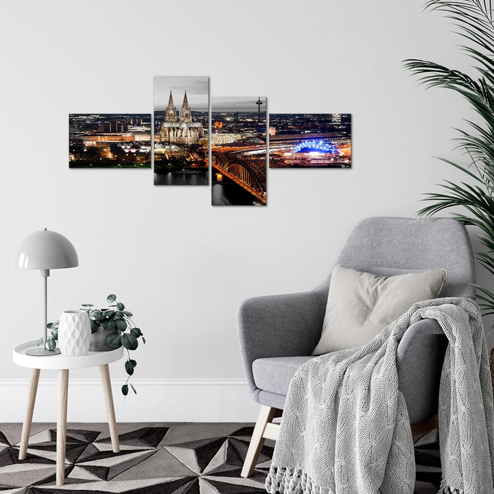 Runa Art Bild Modern Köln - Made in Germany - Wandbilder Kölner Dom Grau 4 Teilig 601542c 100 x 50 c