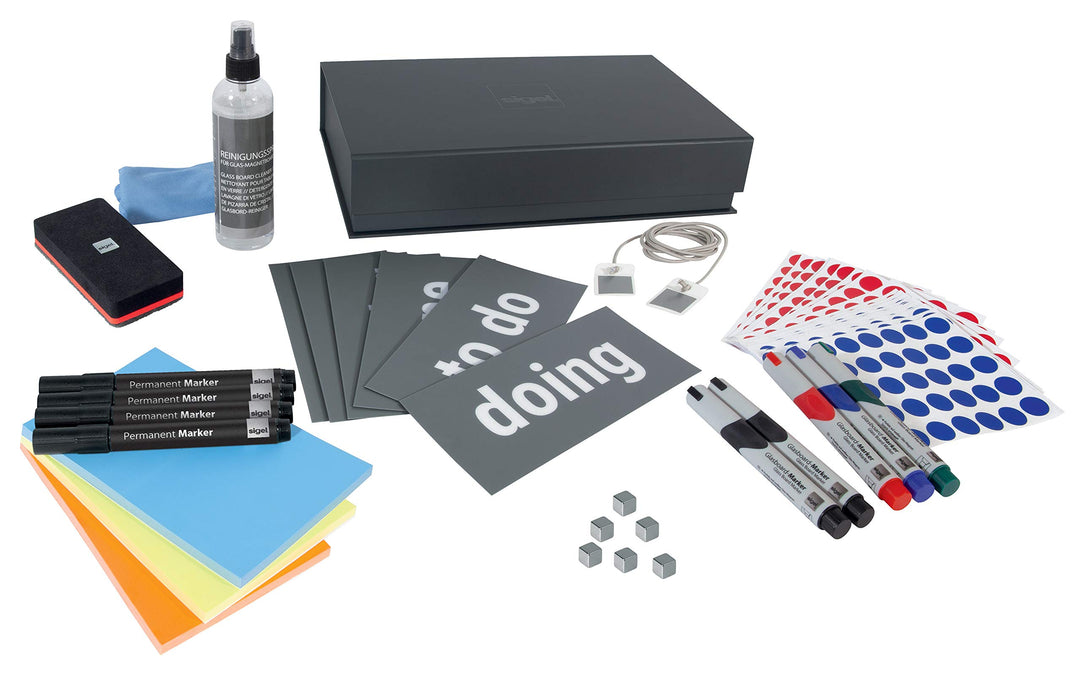 SIGEL GL731 Moderationsbox Toolkitset für Whiteboards und Magnettafeln - gesamt 1368 Teile Kanban/Sc