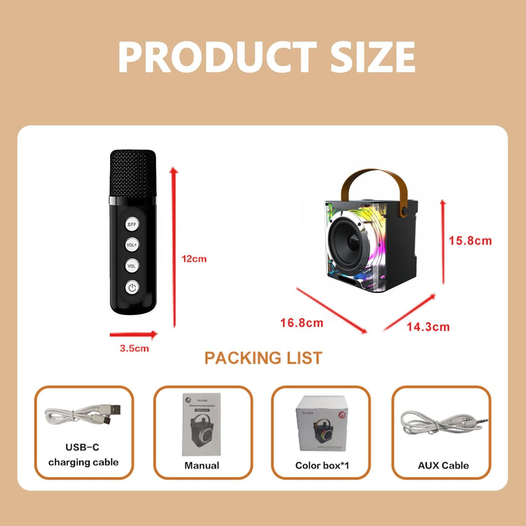 Karaoke Maschine mit 2 Mikrofonen, Tragbare Bluetooth Lautsprecher Box für Erwachsene und Kinder, Ka