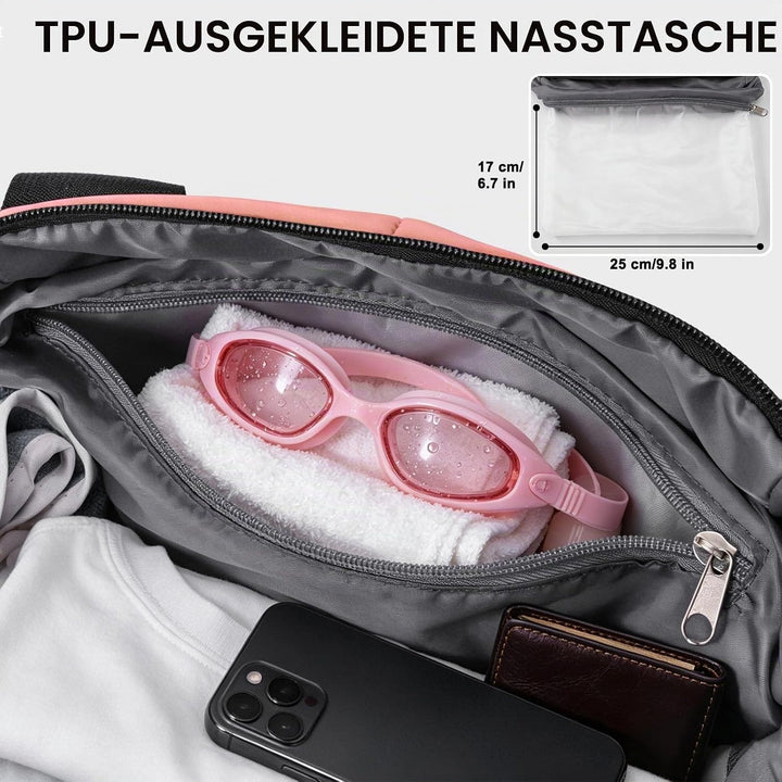 Sporttasche Damen Klein Reisetasche, 45x27x20 cm, mit Nassfach, Weekender Fitness Gym Bag, Sport Tas