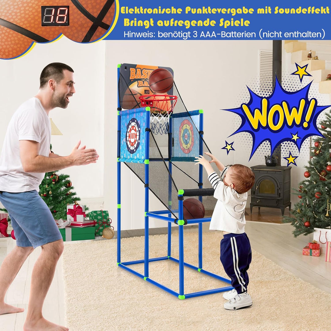 COSTWAY Arcade Basketball Spielset, Basketballständer mit Anzeigetafel & Soundeffekt, Basketballkorb