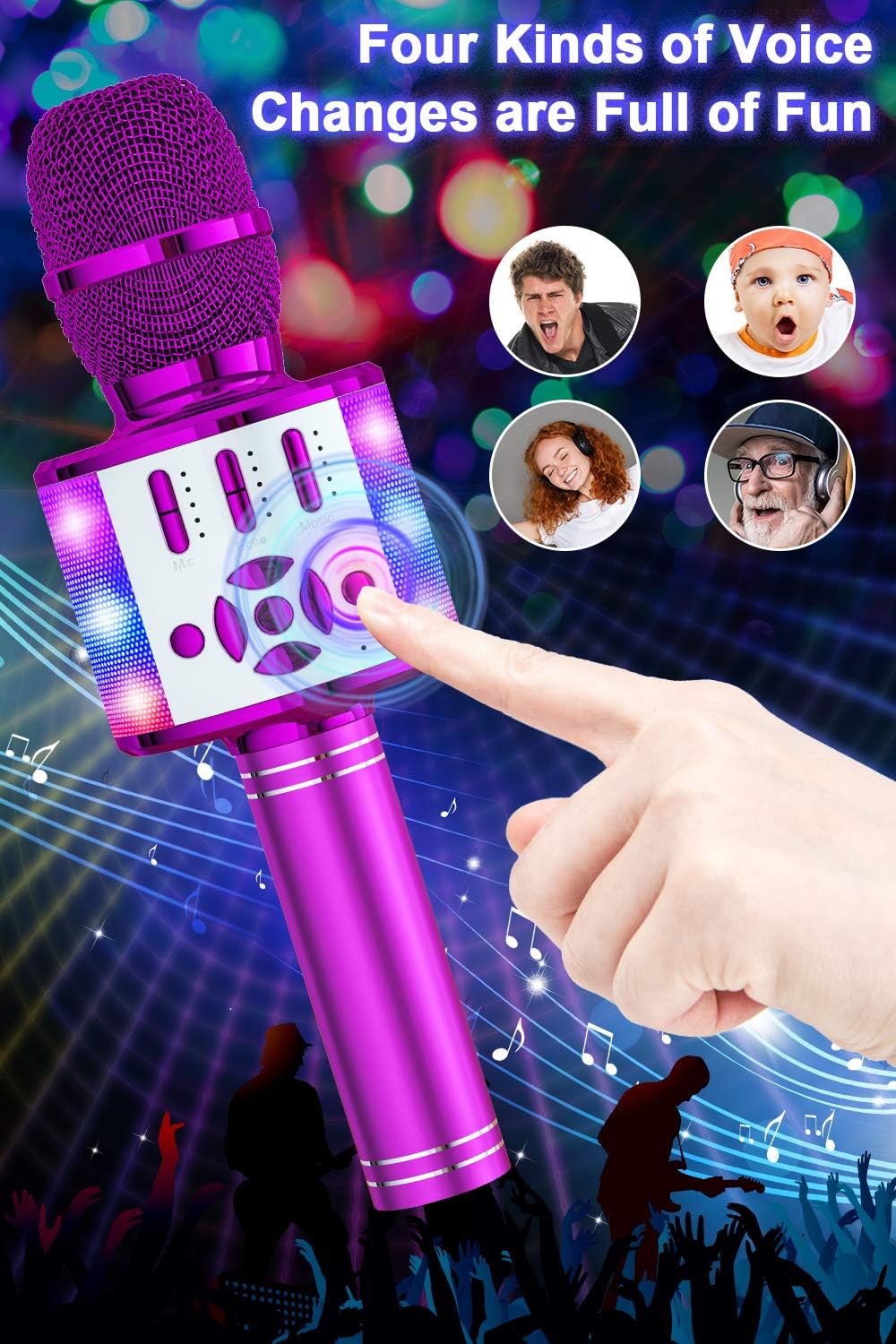BONAOK Magic Sing Karaoke Mikrofon, Kinder, 4 in 1 Microphone, Drahtloses Bluetooth für die Zuhause