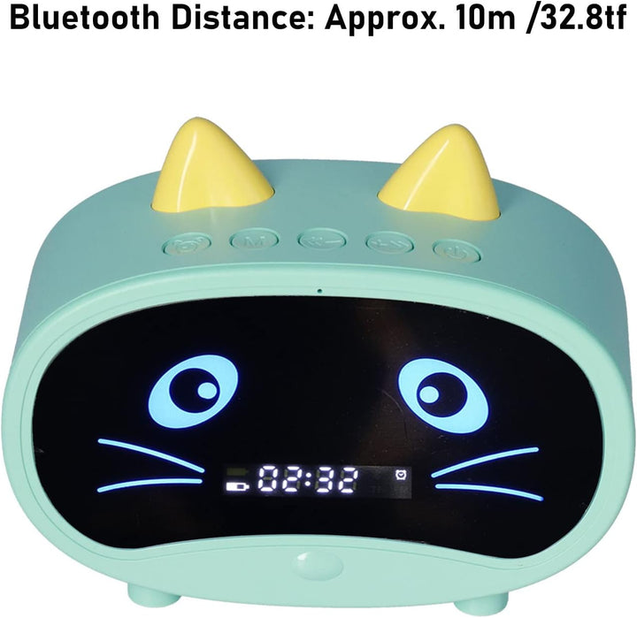Bluetooth-Lautsprecher, Kleiner Radiowecker für Schlafzimmer, Doppelalarm, LED-Anzeige, Süsses Katze